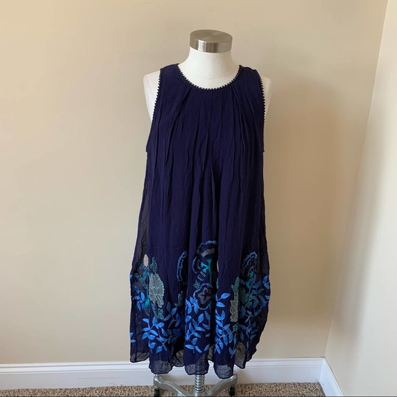 Anthropologie Not So Serious Embroidered Woodvine Swing Dress Size 6 Blue 6410 - Picture 5 of 14